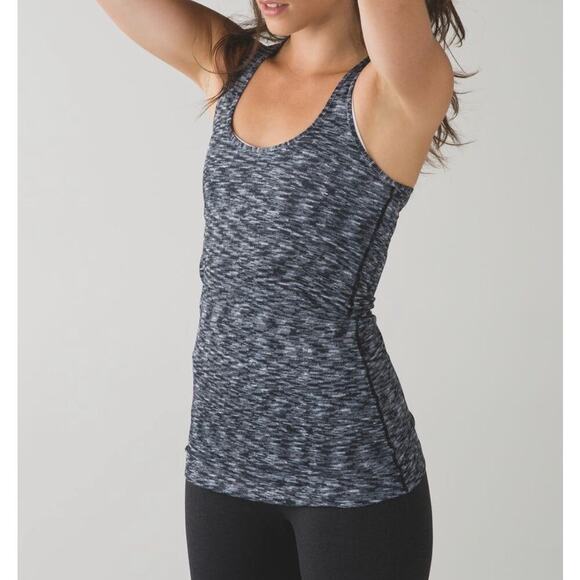 Lululemon Cool Racerback Tank Top Sleeveless Heathered Gray White Size 4 - Picture 1 of 8